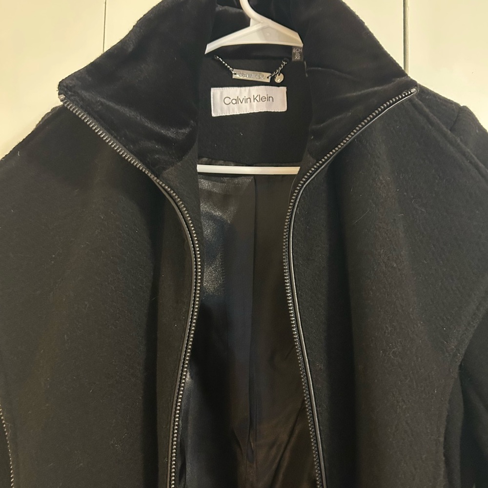♥️ Calvin Klein Women's Black wool Trench/Overcoat Coat - Picture 7 of 11